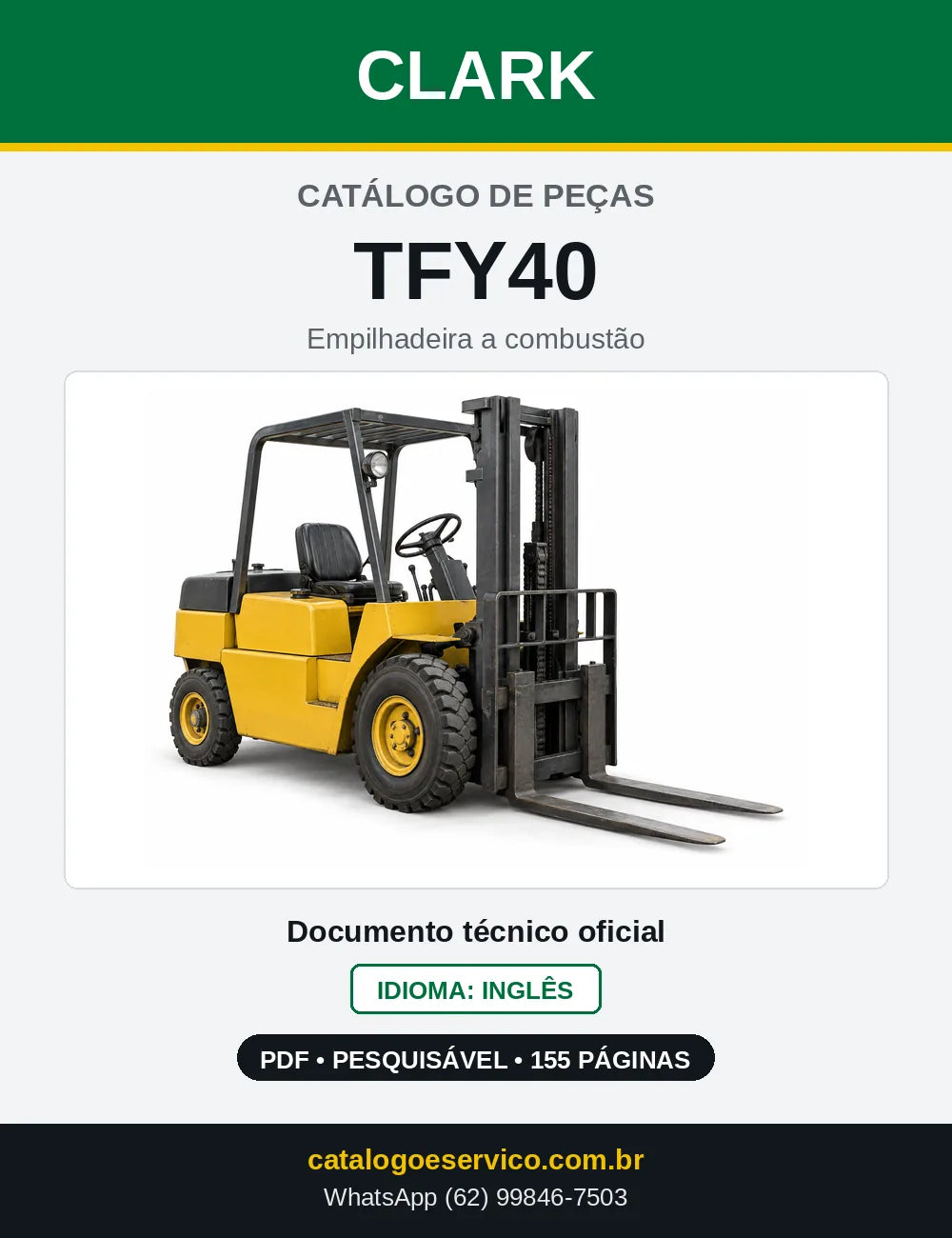 Catálogo de Peças Empilhadeira a Gasolina Clark TFY40 (TFY0040) — capa