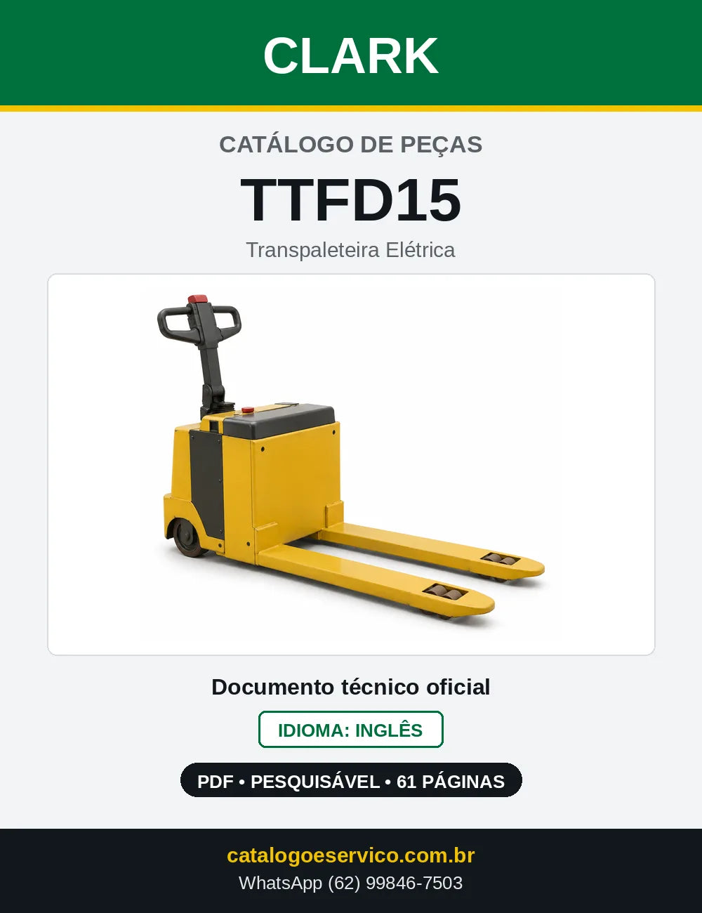 Catálogo de Peças Transpaleteira Elétrica Clark TTFD15 (TTFD0015) — capa