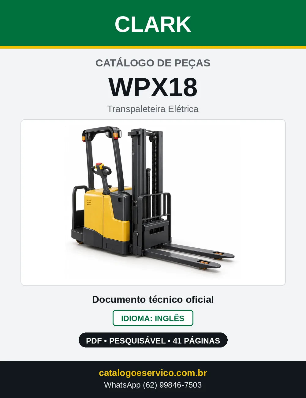 Catálogo de Peças Transpaleteira Elétrica Clark WPX18 (WPX0018) — capa