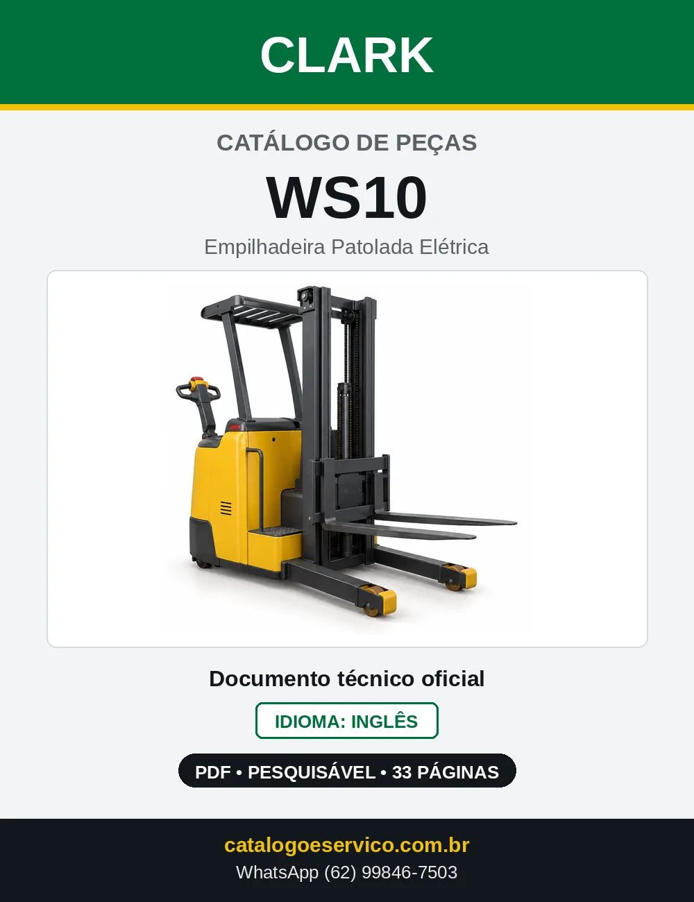 Catálogo de Peças Empilhadeira Patolada Elétrica Clark WS10 (WS0010) — capa