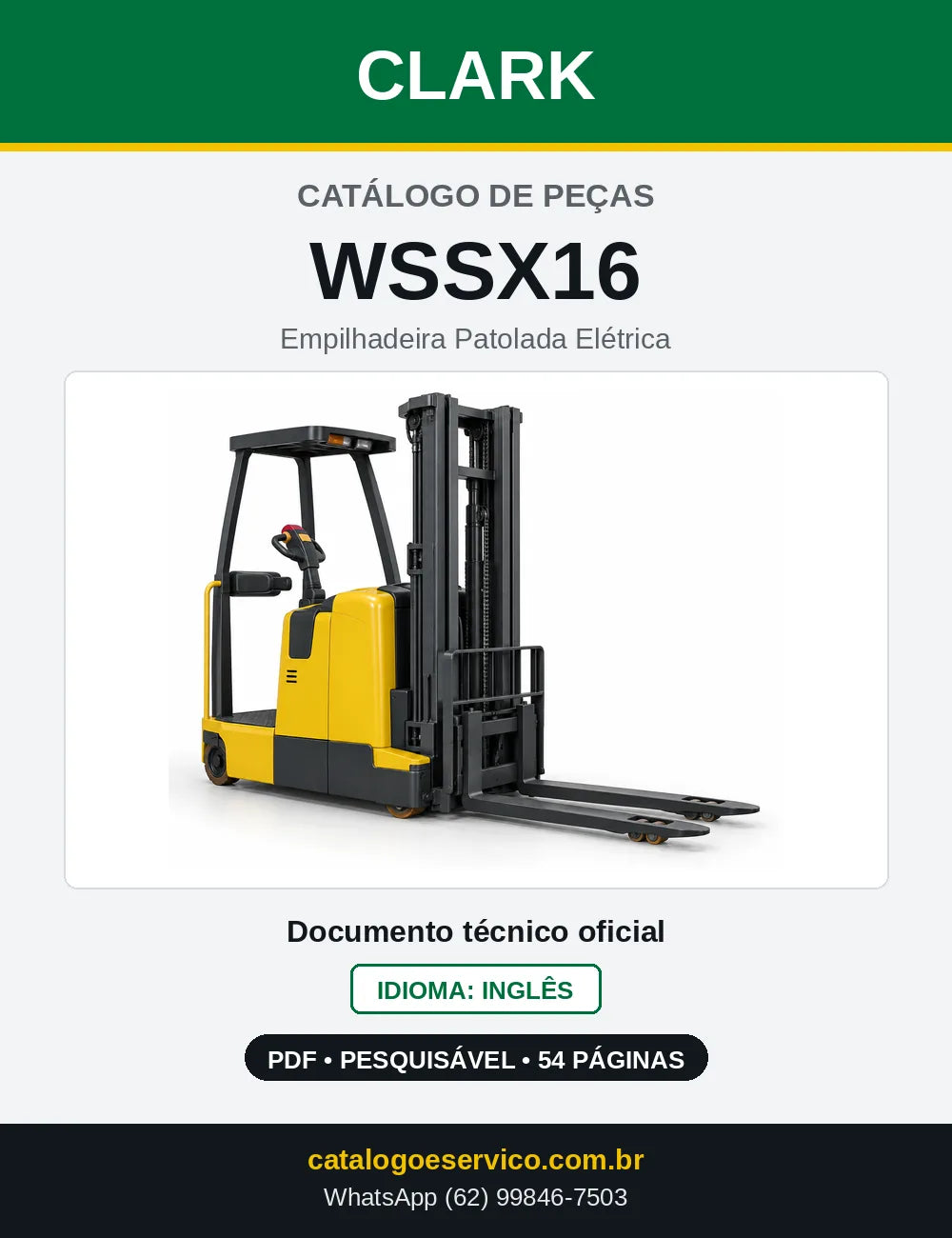 Catálogo de Peças Empilhadeira Patolada Elétrica Clark WSSX16 (WSSX0016) — capa
