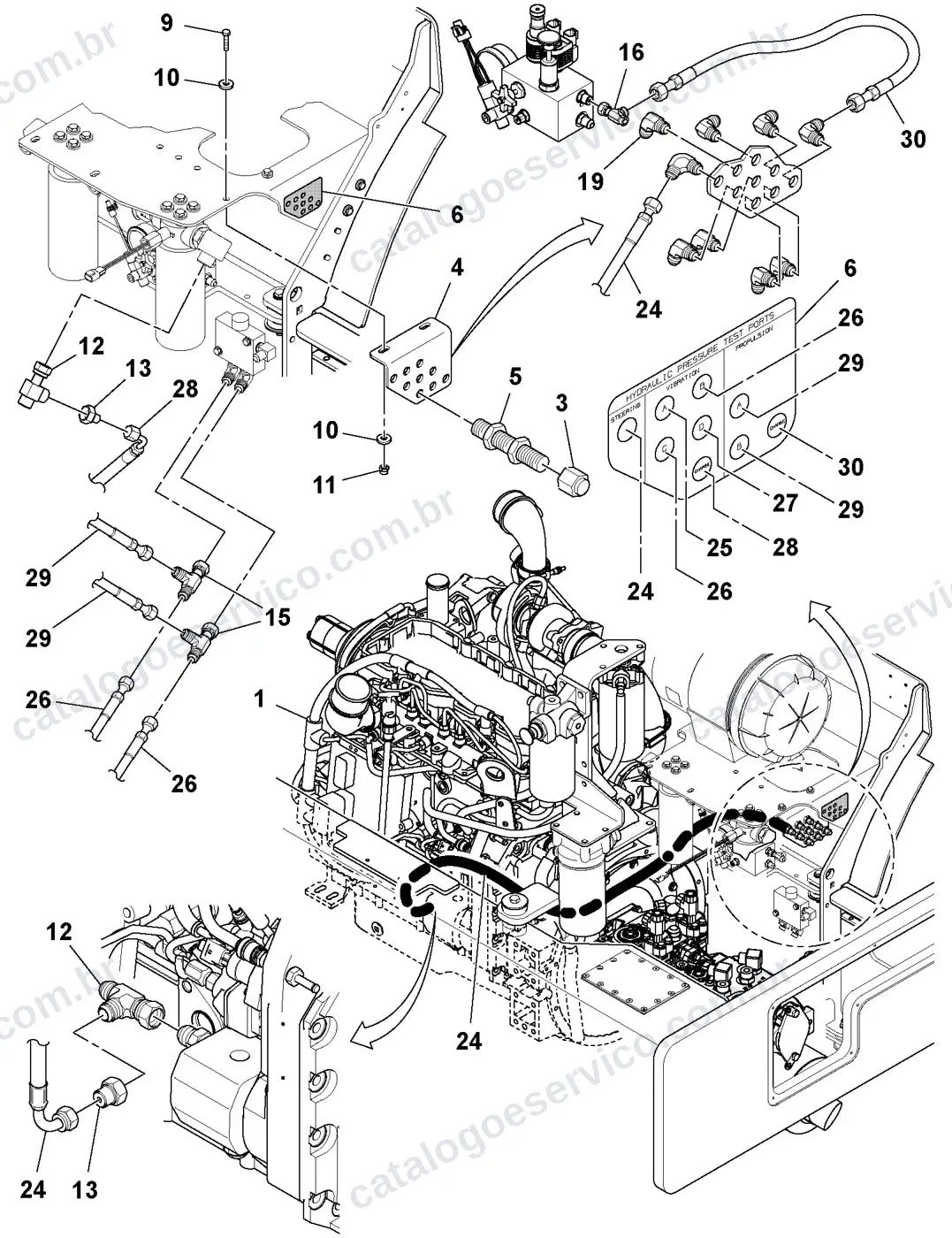 Vista explodida – motor – Catálogo de Peças Volvo DD138HF