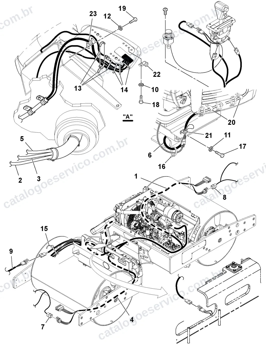 Vista explodida – sistema elétrico e eletrônico – Catálogo de Peças Volvo DD138HFA