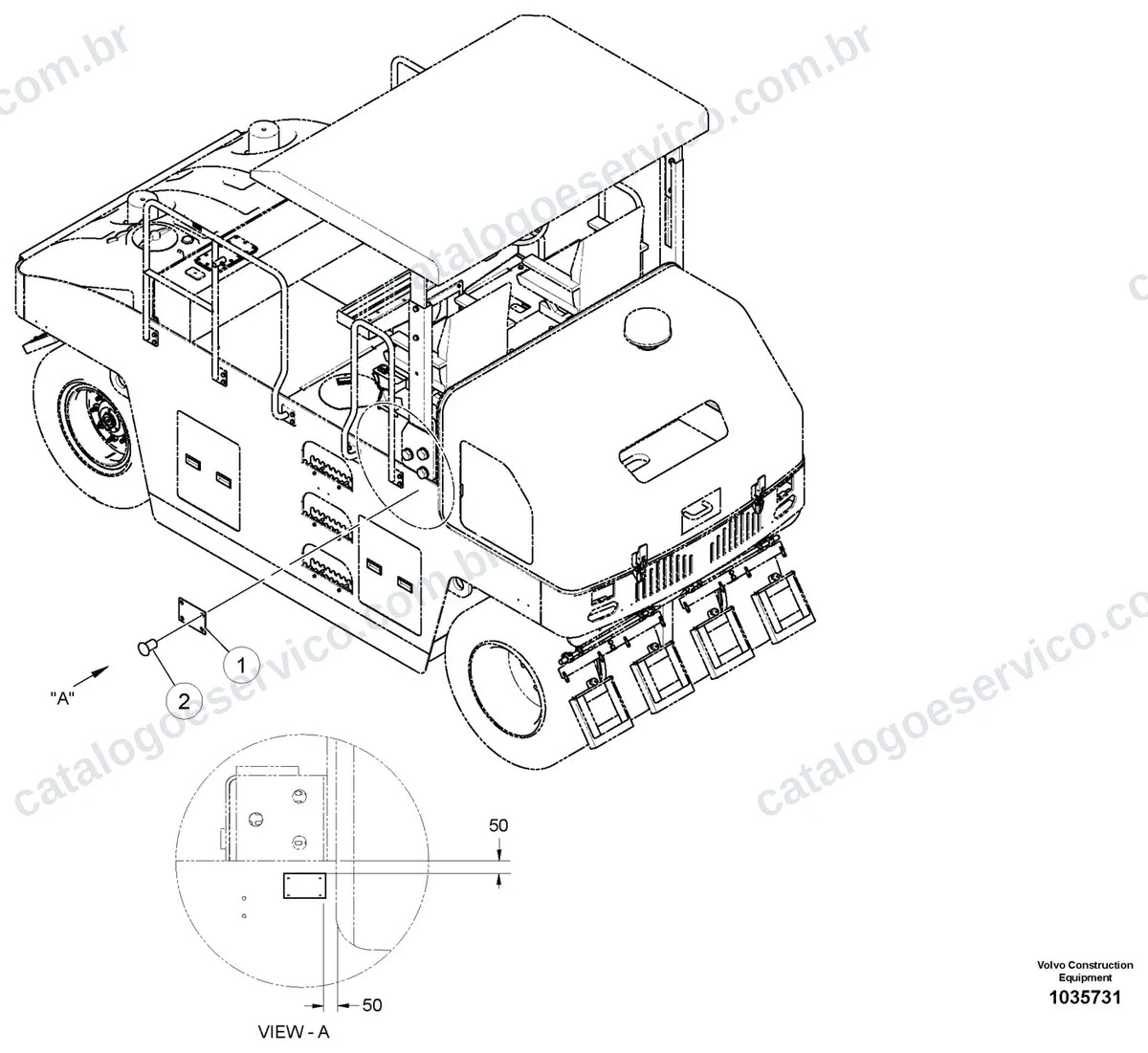 Vista explodida – cabine, carroceria e acessórios – Catálogo de Peças Volvo PT220RH