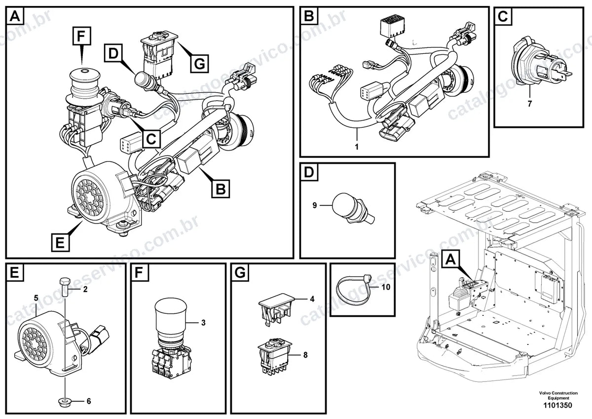 Vista explodida – sistema elétrico e eletrônico – Catálogo de Peças Volvo SD100D