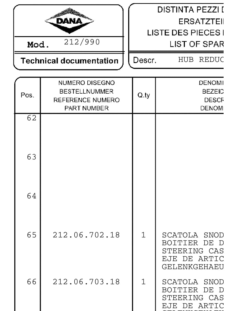 Catálogo de Peças Eixo Dana Spicer 212/990 Manitou Boomlift Direcional Epicicloidal — página 2 do documento