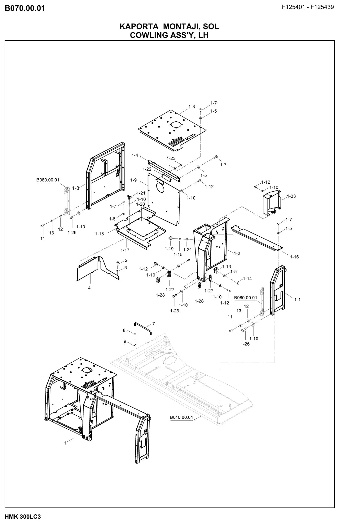 Página ilustrada do Catálogo de Peças Hidromek HMK 300LC3 com as posições numeradas