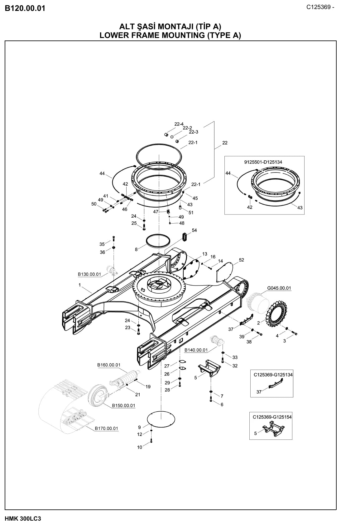 Detalhe de conjunto do Catálogo de Peças Hidromek HMK 300LC3 com as referências de fábrica