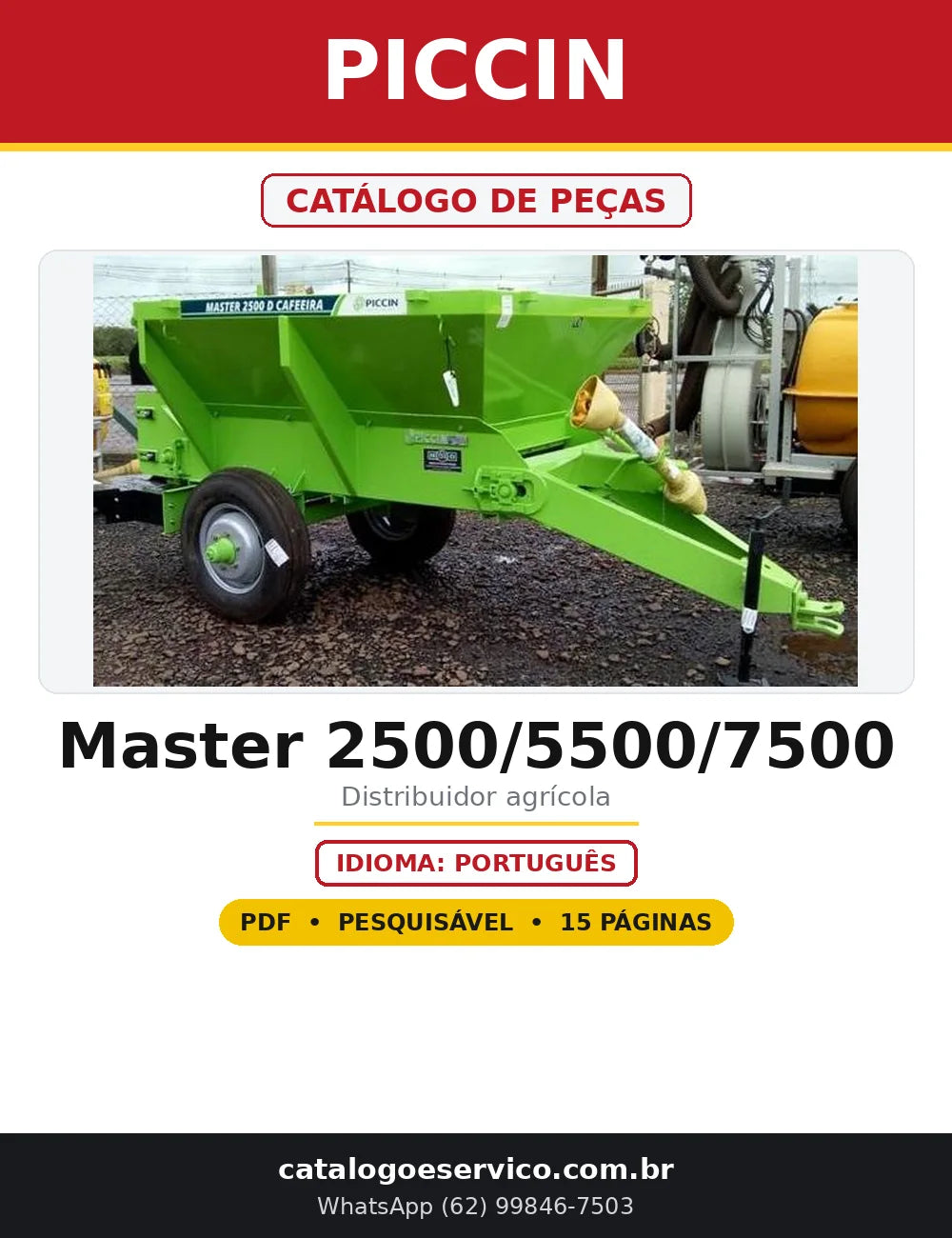Capa do Catálogo de Peças Piccin Master 2500/5500/7500 em PDF com 15 páginas