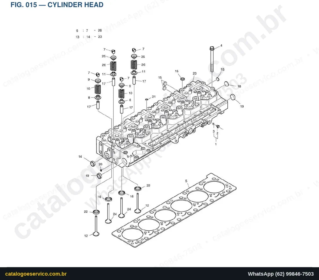 Vista explodida Cylinder Head - Catálogo de Peças Doosan DL400