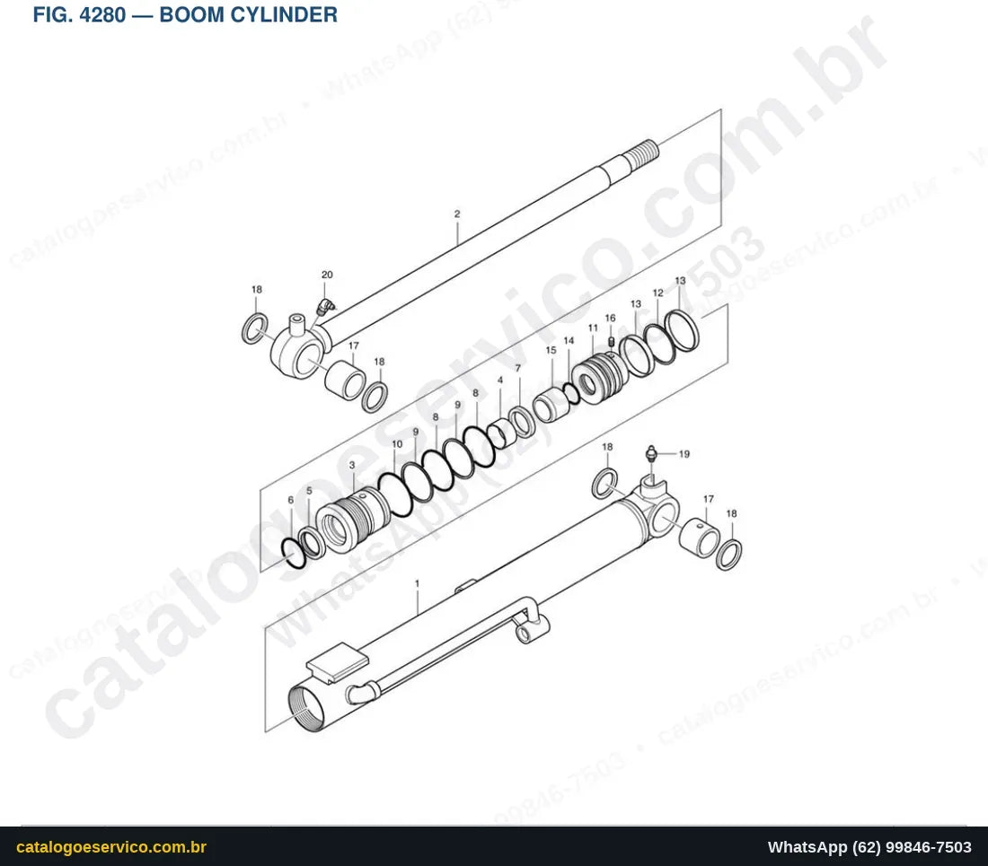 Vista explodida Boom Cylinder - Catálogo de Peças Doosan DX15/DX18