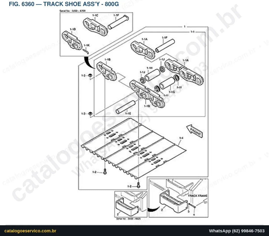 Vista explodida Track Shoe Ass'Y - 800G - Catálogo de Peças Doosan DX225LC