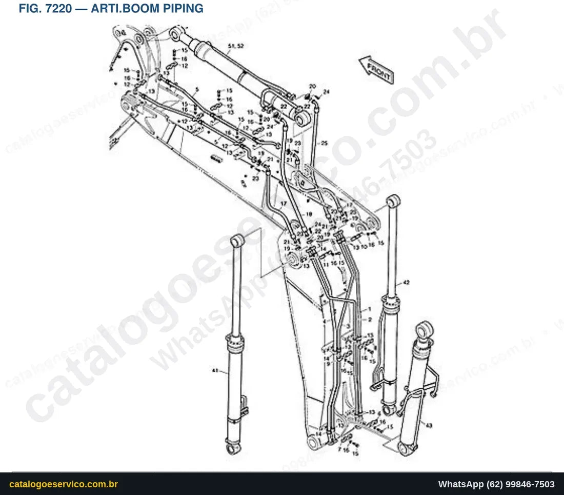Vista explodida Arti.Boom Piping - Catálogo de Peças Doosan DX225LC