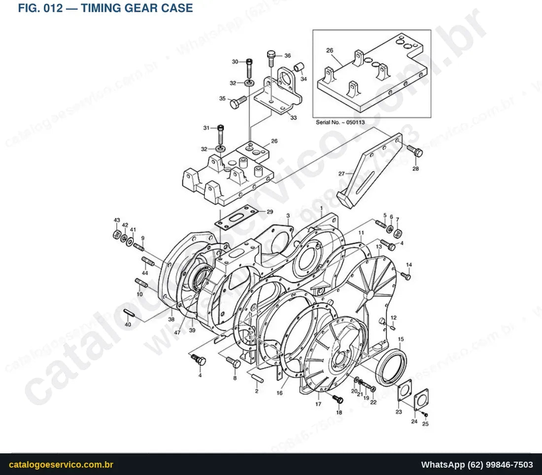 Vista explodida Timing Gear Case - Catálogo de Peças Doosan Mega 300-V