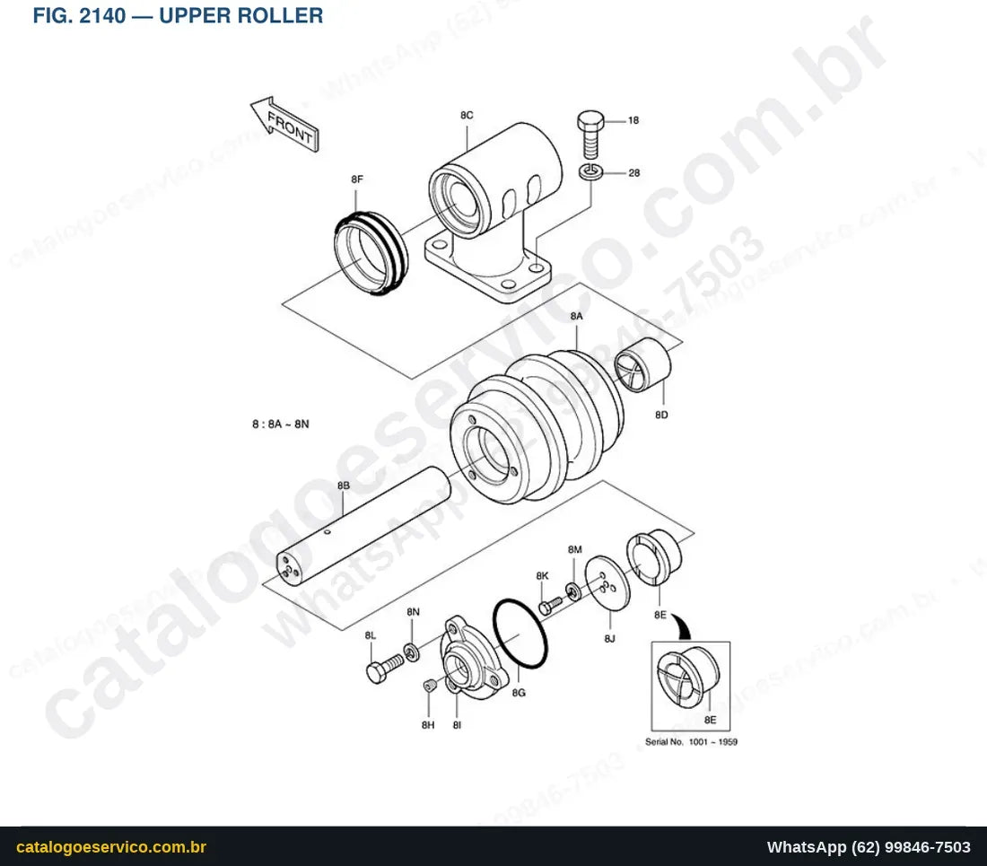 Vista explodida Upper Roller - Catálogo de Peças Doosan Solar 340LC-V