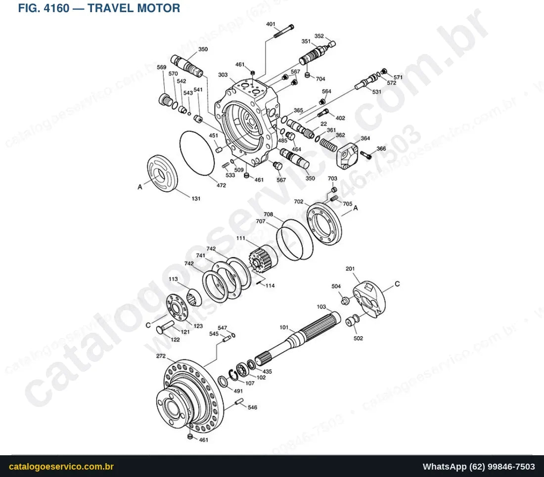 Vista explodida Travel Motor - Catálogo de Peças Doosan Solar 340LC-V