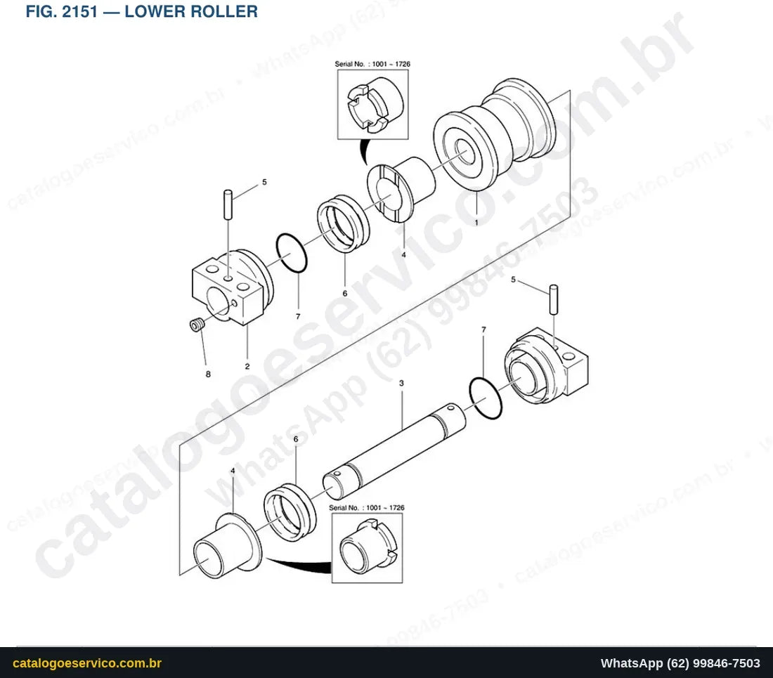 Vista explodida Lower Roller - Catálogo de Peças Doosan Solar 75-V