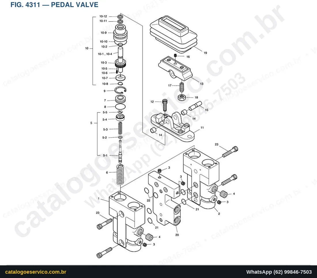 Vista explodida Pedal Valve - Catálogo de Peças Doosan Solar 75-V