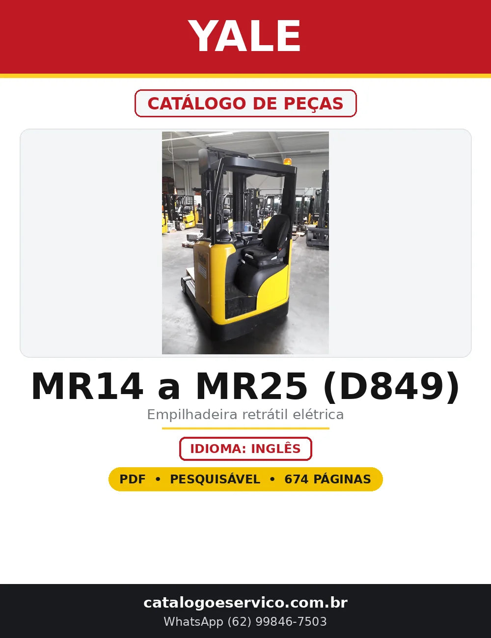 Capa do Catálogo de Peças Yale MR14 a MR25 (D849) em PDF com 674 páginas