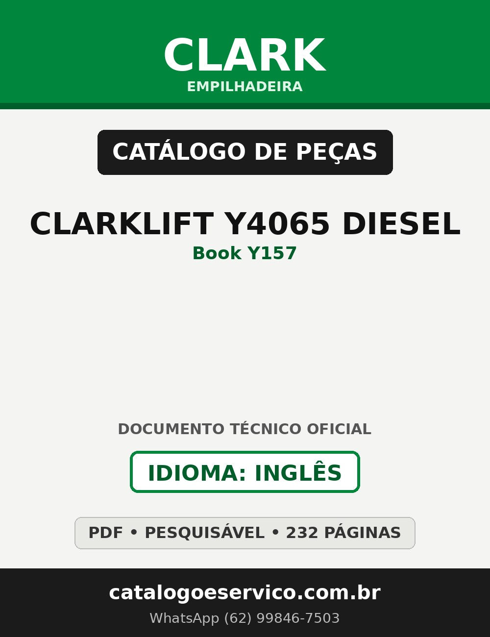 Catálogo de Peças Empilhadeira Clark CLARKLIFT Y4065 DIESEL (Book Y157)