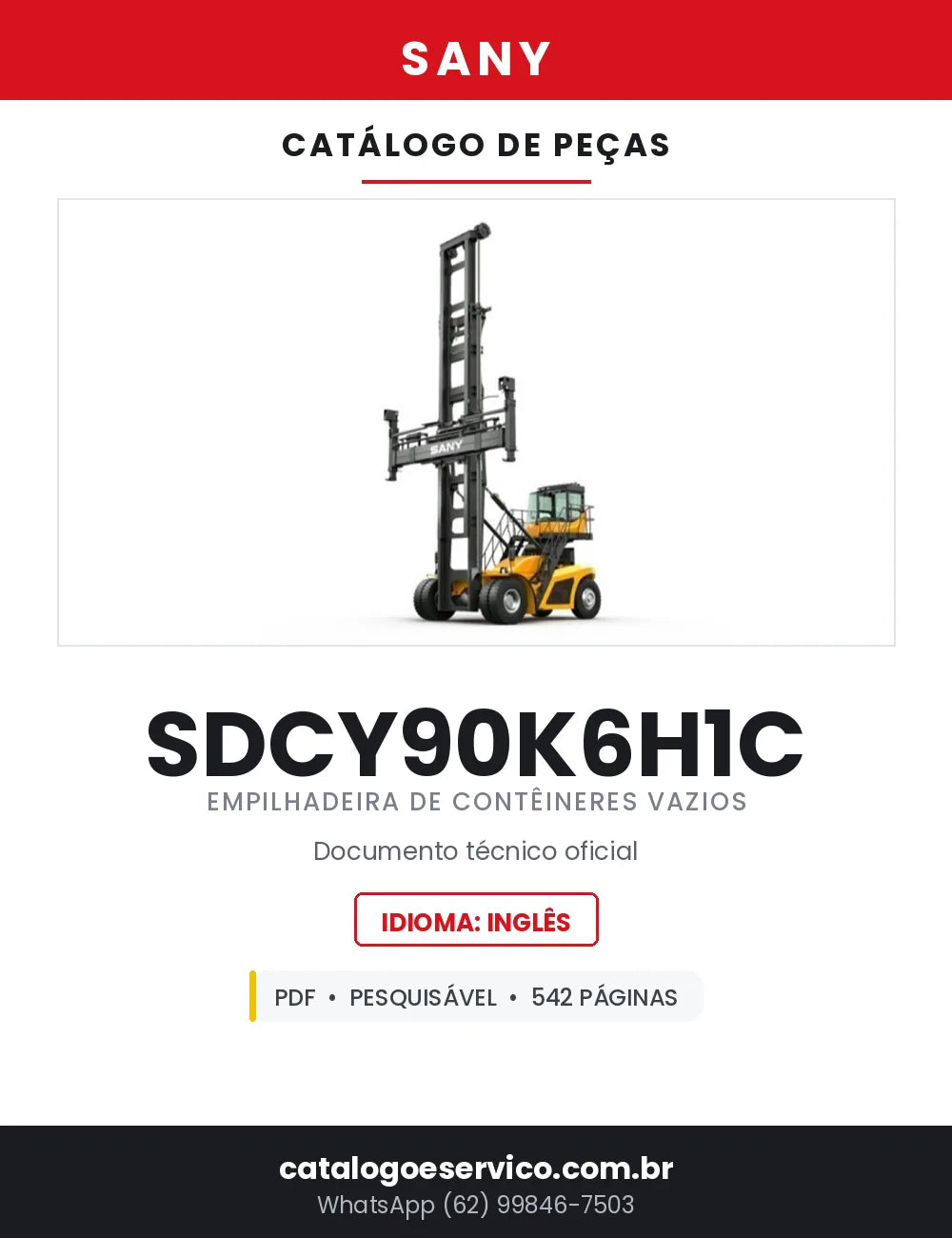 Catálogo de Peças SANY SDCY90K6H1C Empilhadeira de Contêineres Vazios — 542 Páginas em PDF — capa