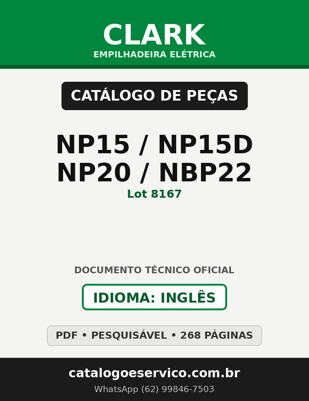 Catálogo de Peças Empilhadeira Elétrica Clark NP15 / NP15D / NP20 / NBP22 (Lot 8167)