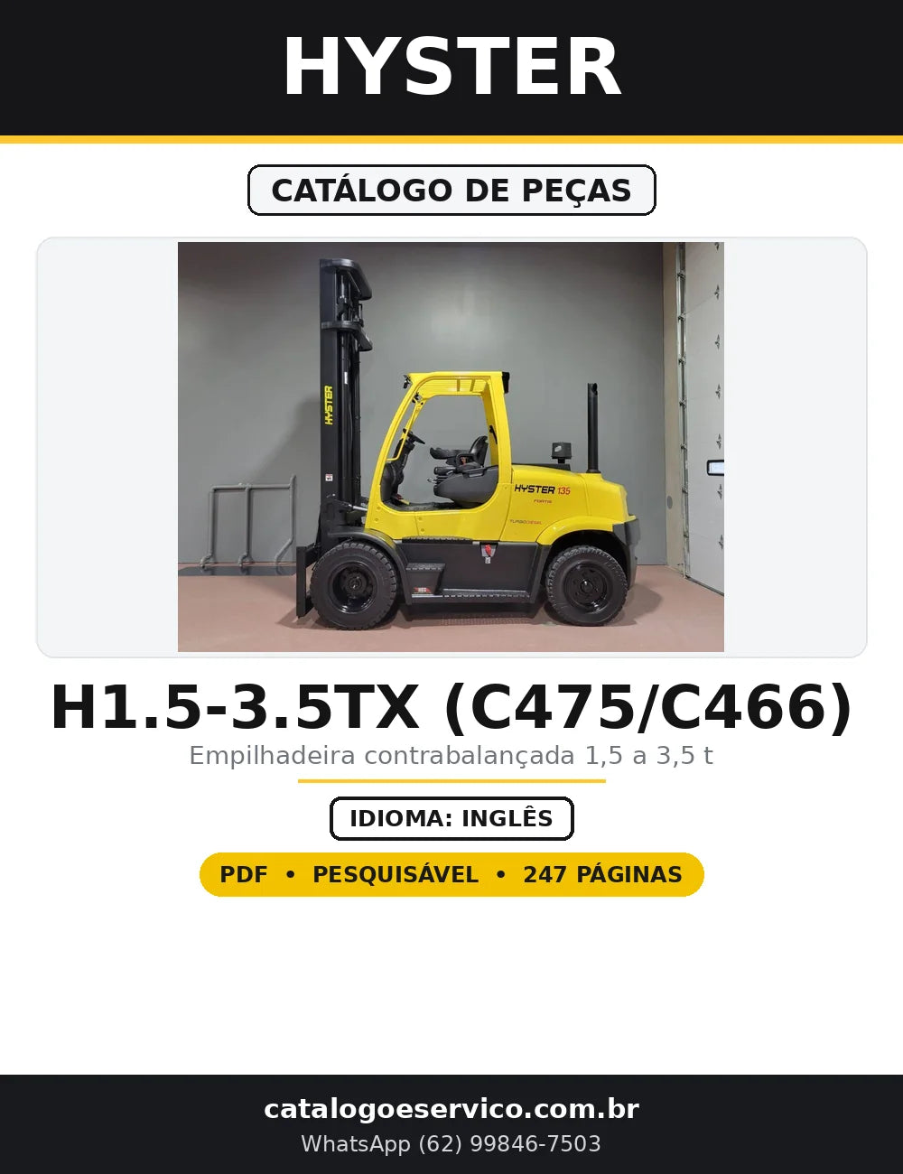 Capa do Catálogo de Peças Hyster H1.5-3.5TX (C475/C466) em PDF com 247 páginas