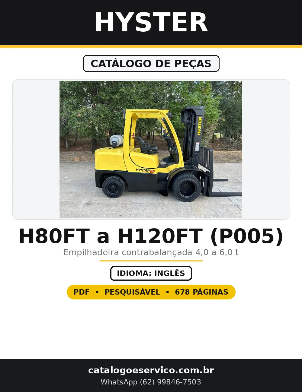 Capa do Catálogo de Peças Hyster H80FT a H120FT (P005) em PDF com 678 páginas