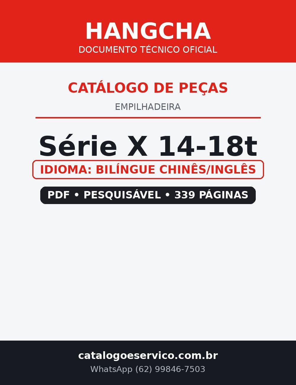 Catálogo de Peças Empilhadeira Hangcha — Série X 14-18t — CPCD140 CPCD160 CPCD180