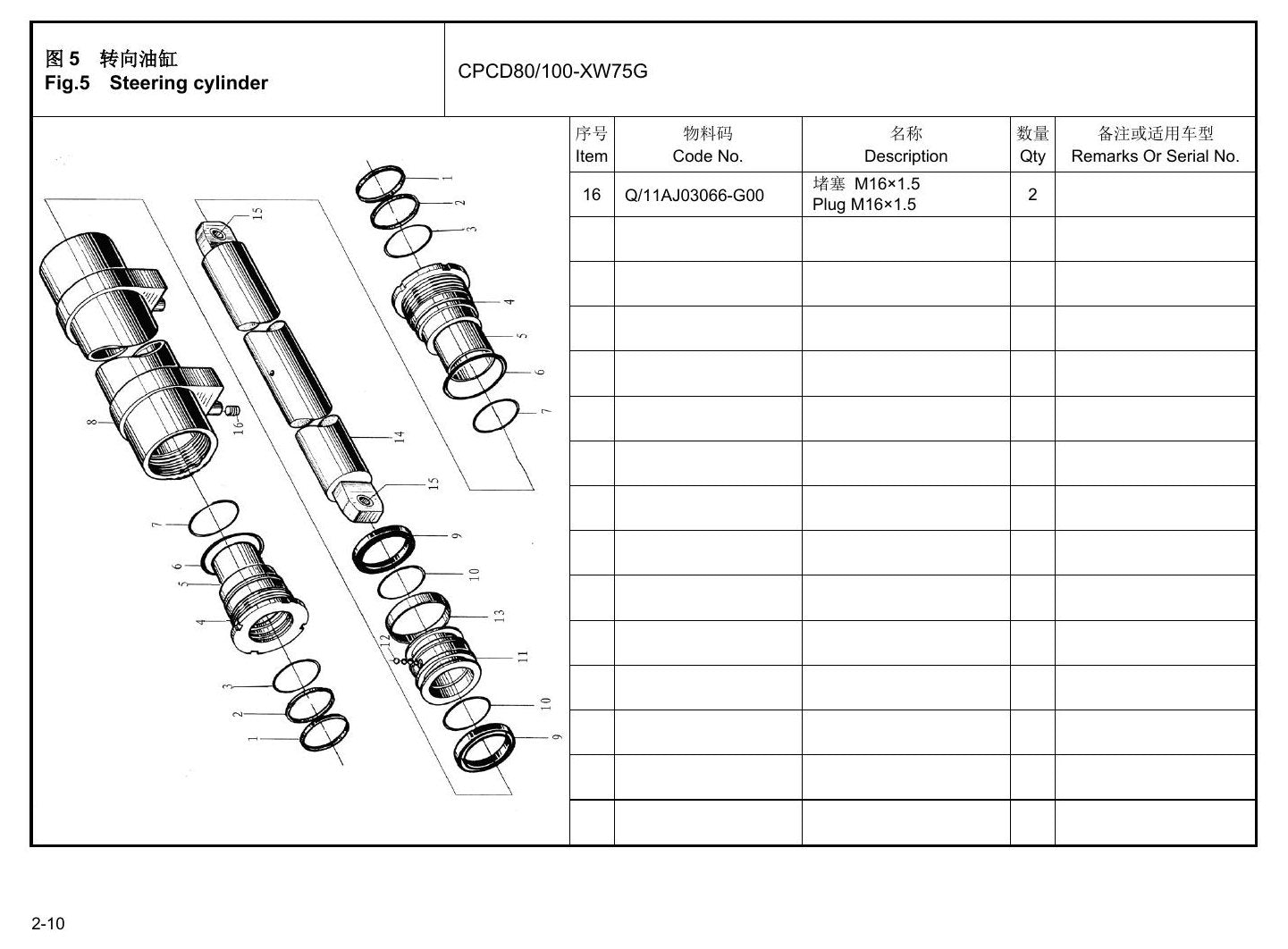 Catálogo de Peças Empilhadeira Hangcha — Série XF 8-10t CPCD80/100-XW75G — imagem 2