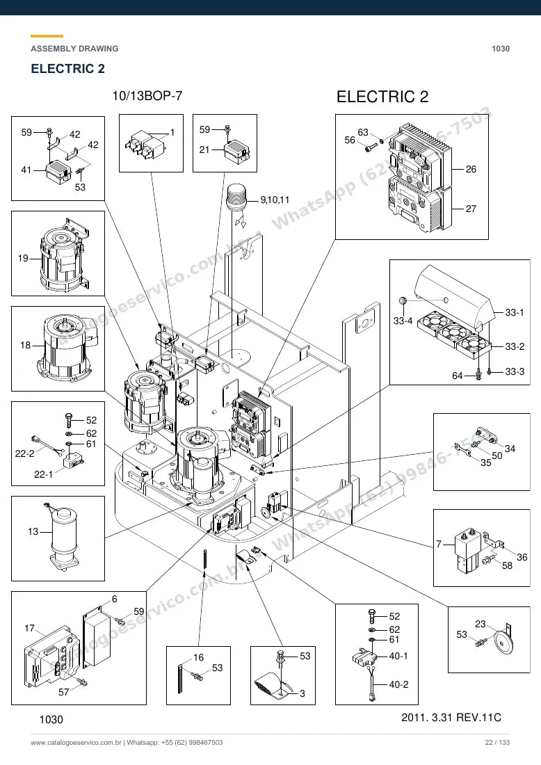 Catálogo de peças Hyundai 10/13BOP-7: desenho de montagem — sistema elétrico e controle
