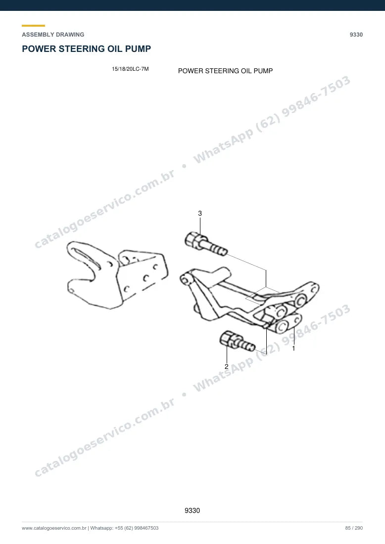 Catálogo de peças Hyundai 15/18/20LC-7M: desenho de montagem — bomba hidráulica e válvula de controle (MCV)