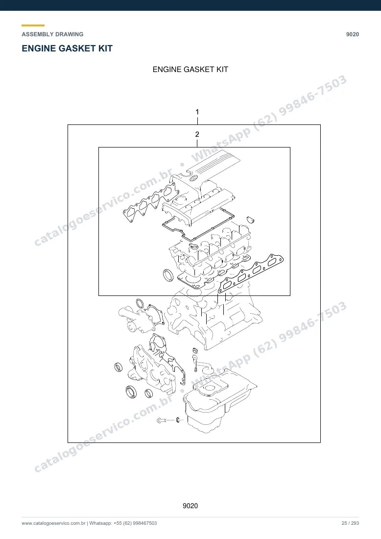 Catálogo de peças Hyundai 15LC/18LC/20LCA-7: desenho de montagem — motor e componentes internos