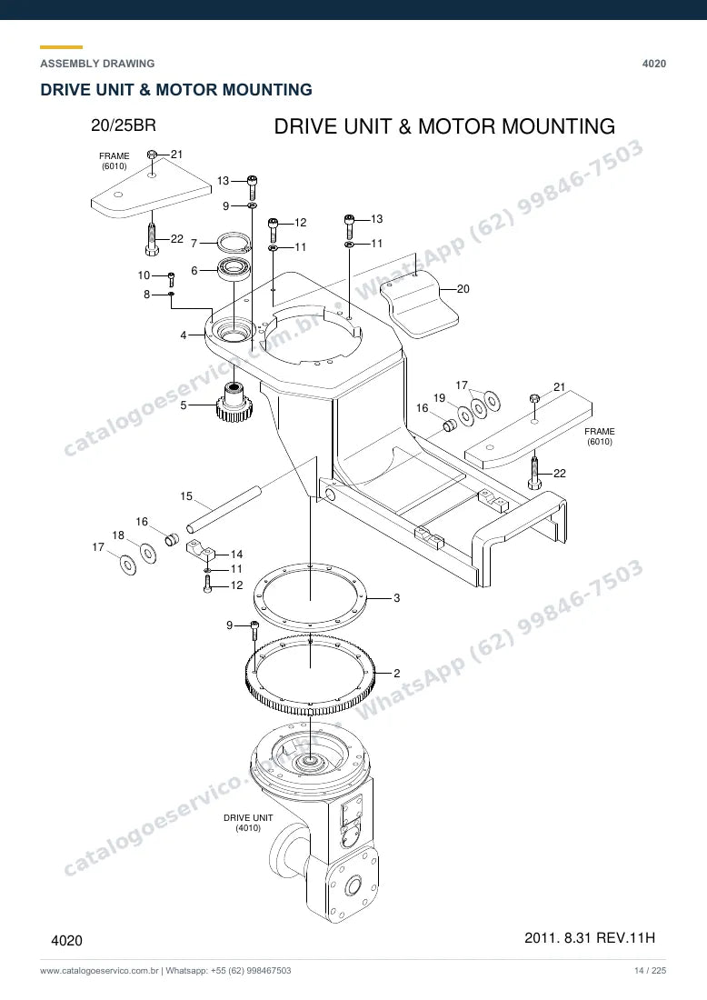 Catálogo de peças Hyundai 20/25BR-7: desenho de montagem — motor de tração e controle elétrico
