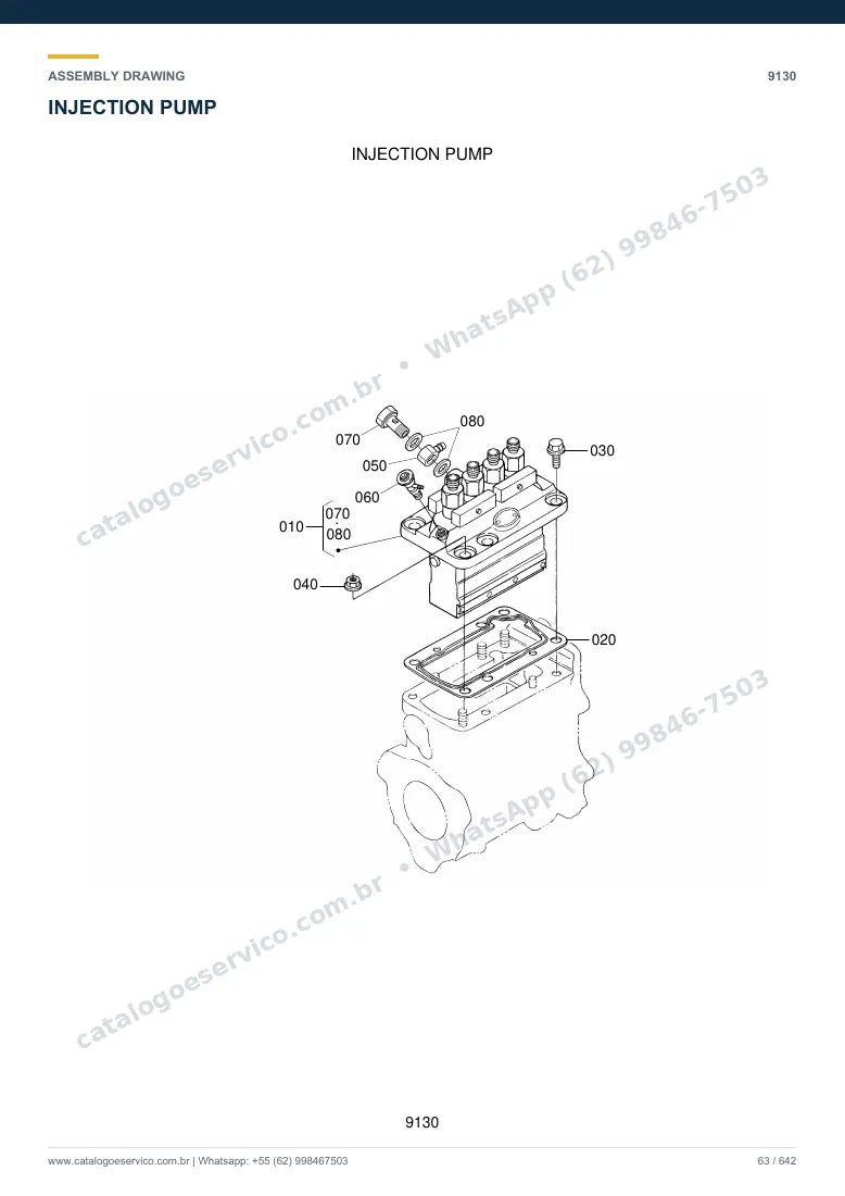 Catálogo de peças Hyundai 20D/25D/30D/33D-7: desenho de montagem — combustível e injeção