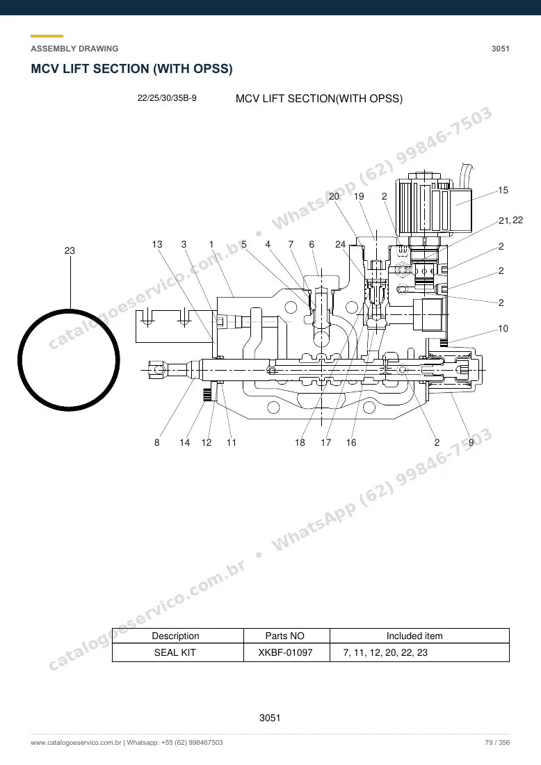 Catálogo de peças Hyundai 22/25/30/32/35B-9: desenho de montagem — bomba hidráulica e válvula de controle (MCV)
