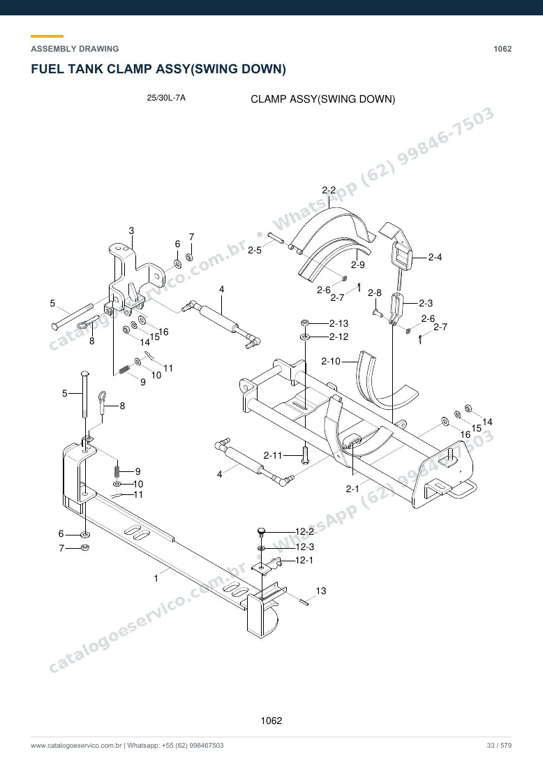 Catálogo de peças Hyundai 25/30/33L-7A: desenho de montagem — combustível e injeção