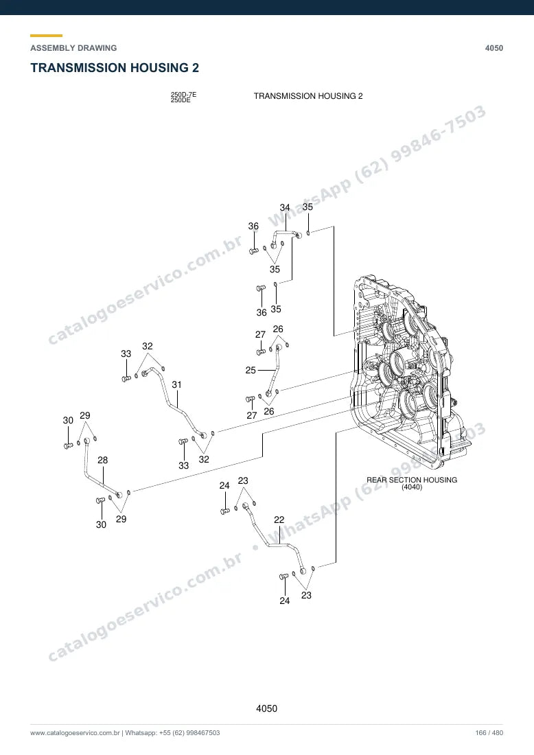 Catálogo de peças Hyundai 250D-7E: desenho de montagem — transmissão e conversor de torque