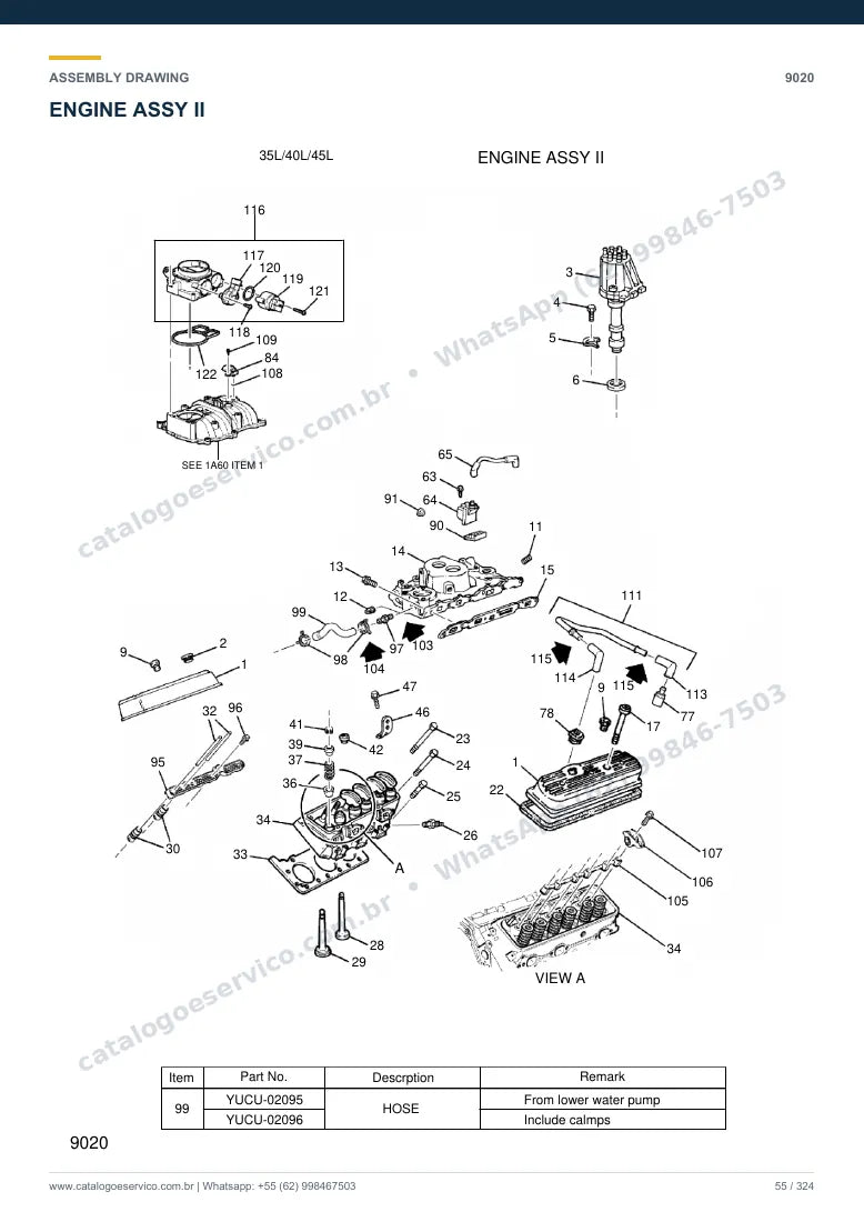 Catálogo de peças Hyundai 35L/40L/45L-7: desenho de montagem — motor e componentes internos
