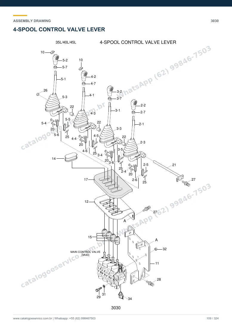 Catálogo de peças Hyundai 35L/40L/45L-7: desenho de montagem — bomba hidráulica e válvula de controle (MCV) (2)