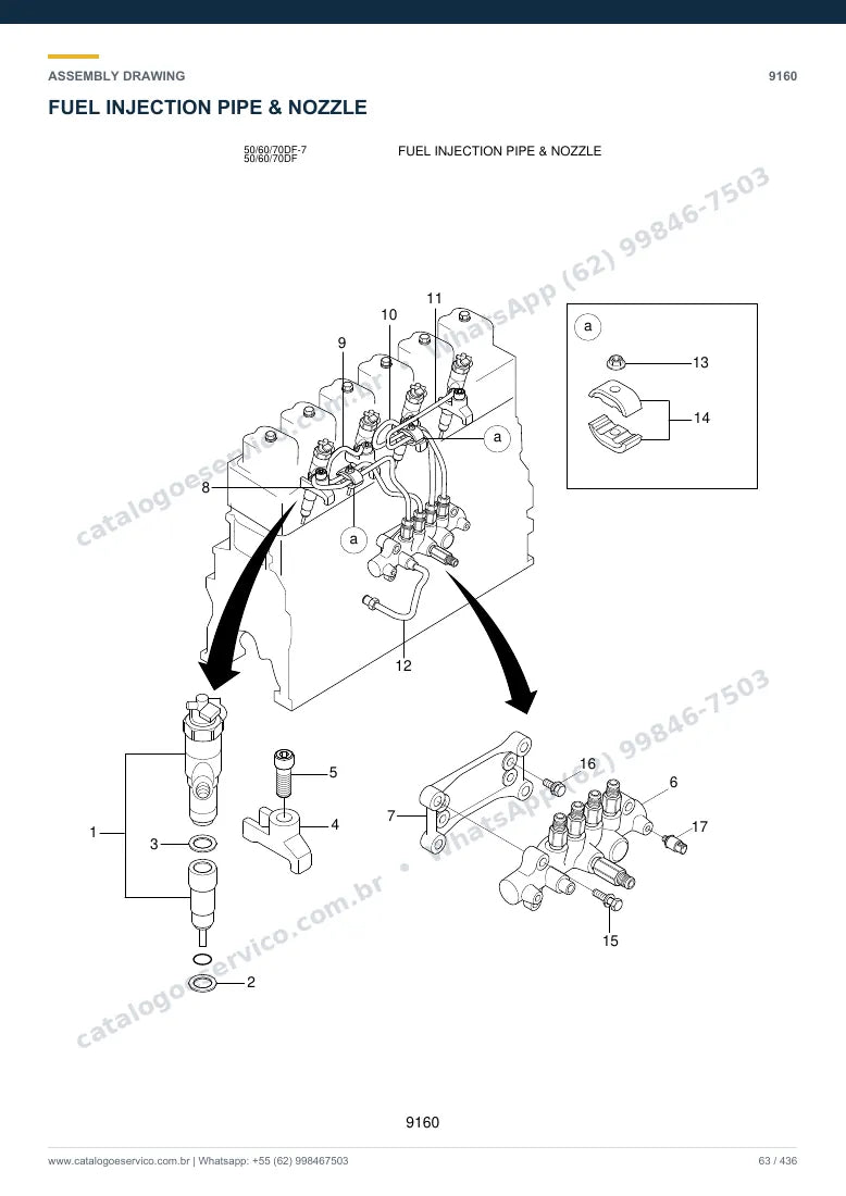 Catálogo de peças Hyundai 50/60/70DF-7: desenho de montagem — combustível e injeção
