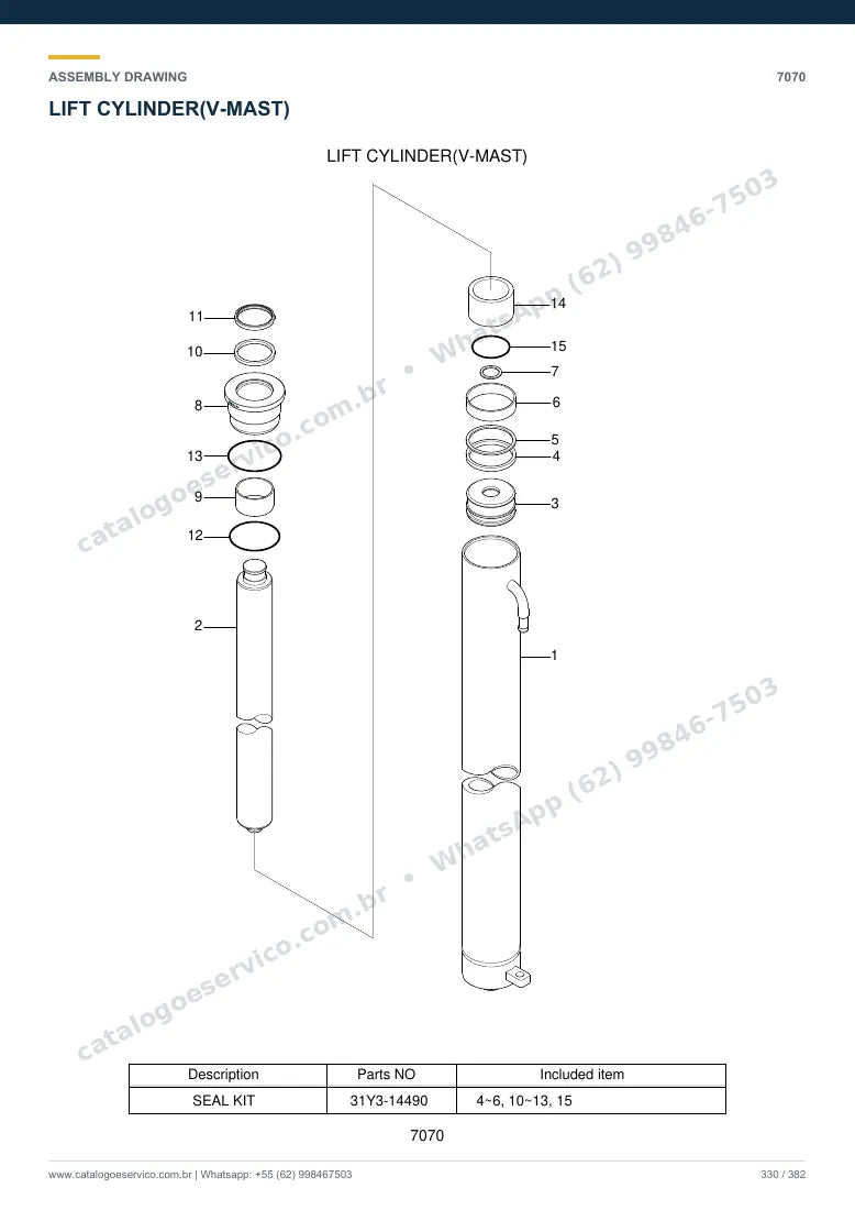 Catálogo de peças Hyundai 80D-7: desenho de montagem — cilindros hidráulicos