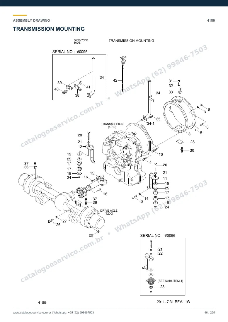 Catálogo de peças Hyundai 80D-7E: desenho de montagem — transmissão e conversor de torque
