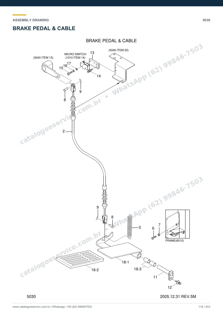 Catálogo de peças Hyundai HBR14/15/18-7: desenho de montagem — eixos, freios e rodas