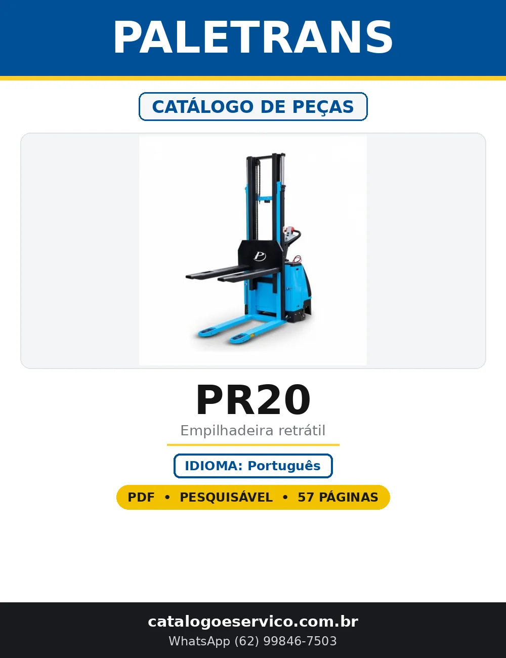 Capa do Catálogo de Peças Paletrans PR20 em PDF com 57 páginas