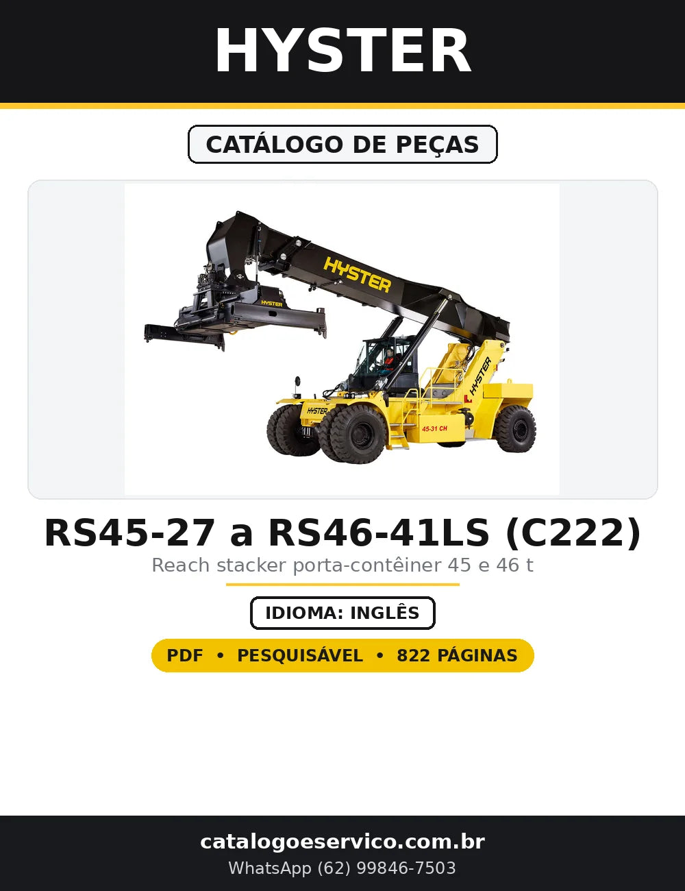 Capa do Catálogo de Peças Hyster RS45-27 a RS46-41LS (C222) em PDF com 822 páginas