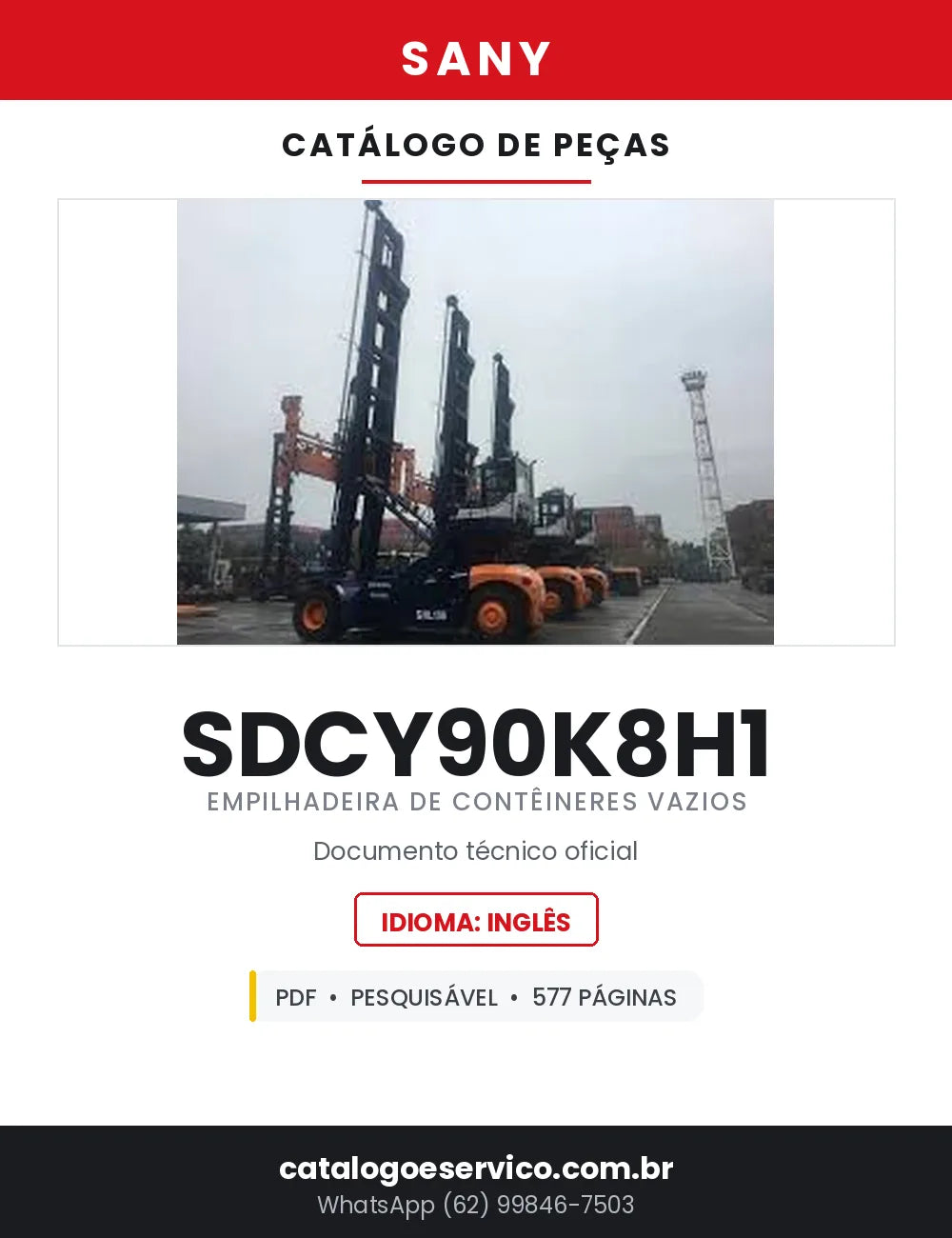 Catálogo de Peças SANY SDCY90K8H1 Empilhadeira de Contêiner Vazio — 577 Páginas em PDF — capa