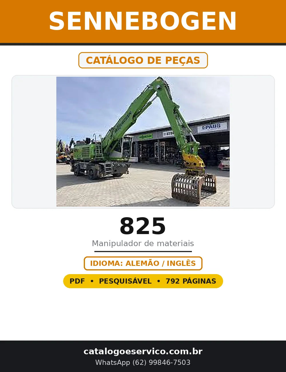 Capa do Catálogo de Peças Sennebogen 825 em PDF com 792 páginas