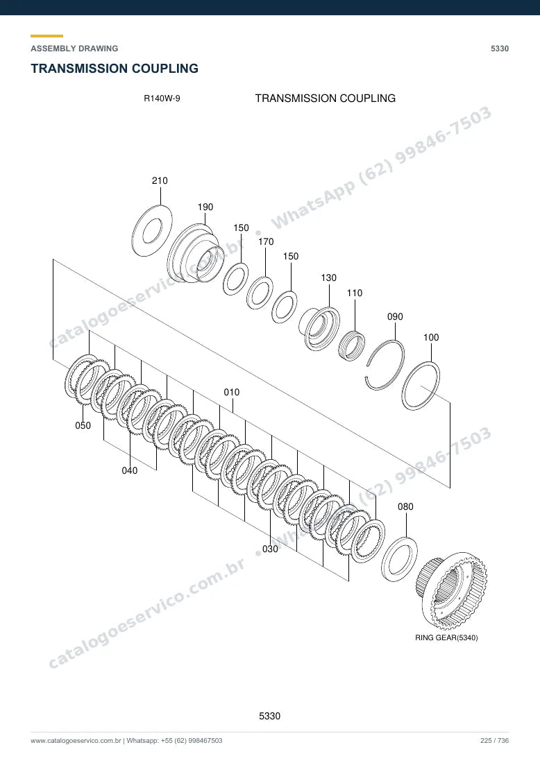 Catálogo de peças Hyundai R140W-9: desenho de montagem — transmissão e conversor de torque