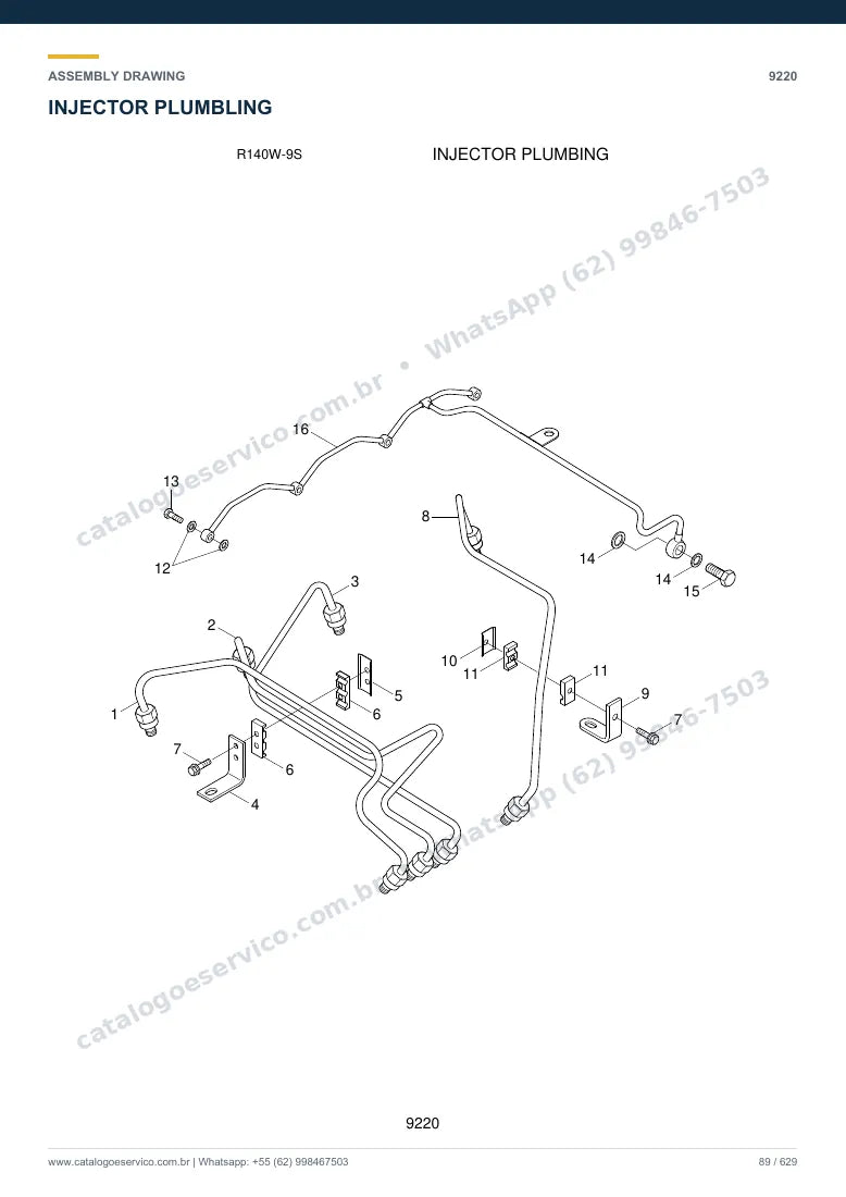 Catálogo de peças Hyundai R140W-9S: desenho de montagem — combustível e injeção
